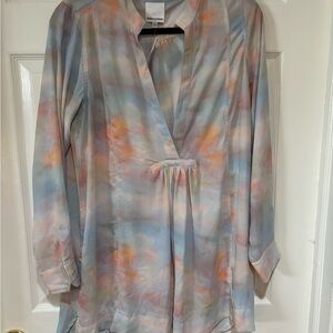 Skylar + Madison Pastel Watercolor V-Neck Blouse - Blue, Peach, Pink, Cream